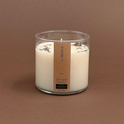 Saulgriežu pļavas svece stikla traukā